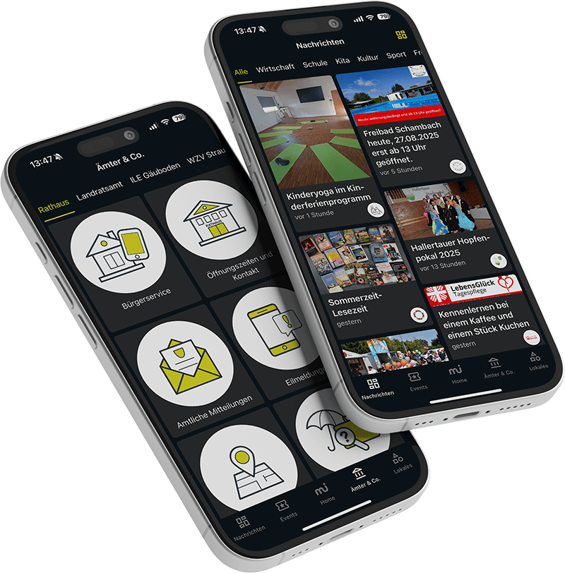 freigestelltes Bild: zwei Smartphones mit einer geöffneten Bürger App